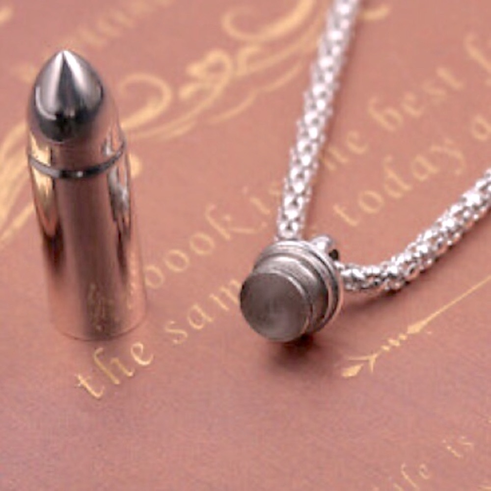 NWT⚱️ STAINLESS STEEL OPEN BULLET URN CREMATION ASH KEEPSAKE PENDANT NECKLACE OS - Picture 6 of 10